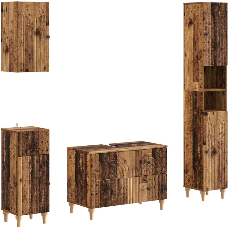 vidaXL 4-teiliges Badezimmer-Schrank-Set ALKMAAR Altholz Holzwerkstoff 3417916 – Bild 1