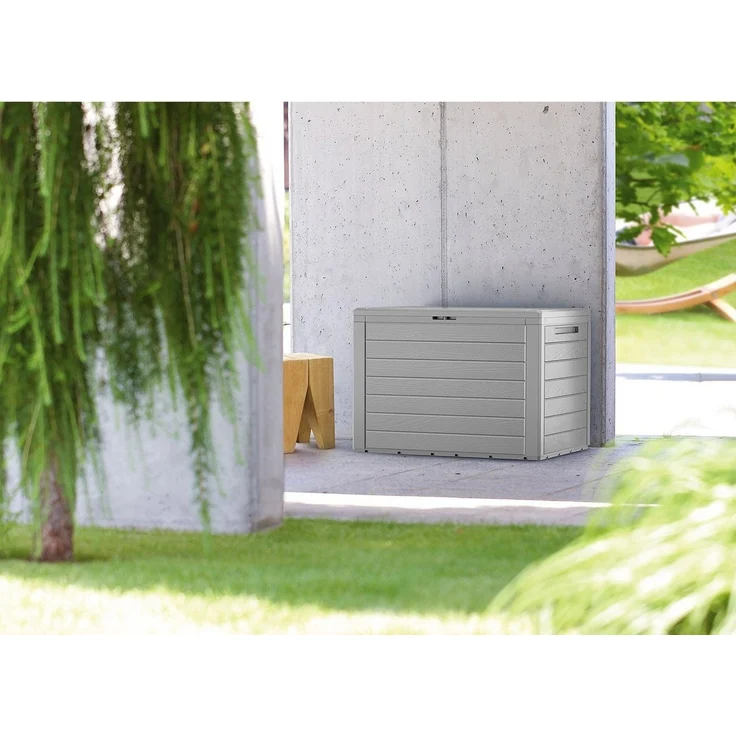 Casaria Auflagenbox Lille (1 St), Balkonbox Holzoptik Stecksystem Griffmulden Abschließvorrichtung Grau – Bild 3