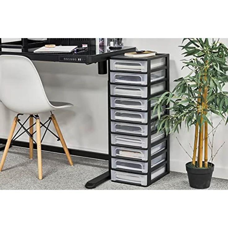Iris Ohyama, Kunststoff Schubladenbox mit 10 tiefen Schubladen, Schwarz, Easy-Pull-System, A4, A5 & A6 Format, Schreibtisch Organizer für Büro, Schreibwaren, BPA-frei, Schubladenschrank, OCH-2100 – Bild 2
