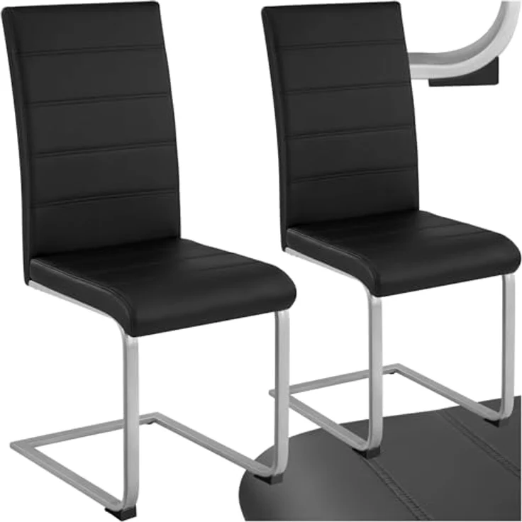TecTake 800451 2er Set Esszimmerstuhl, Kunstleder Stuhl mit hoher Rückenlehne, Schwingstuhl mit ergonomisch geformter Rückenlehne (2er Set schwarz | Nr. 402549) – Bild 2