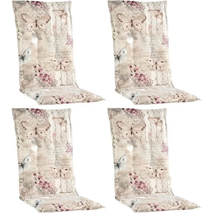 GO-DE Hochlehnerauflage BUTTERFLY, B 50 x L 120 cm, Beige, Rosa, 4er Set, (Set, 4 St), Gartenstuhlauflagen für Hochlehnstühle – Bild 4
