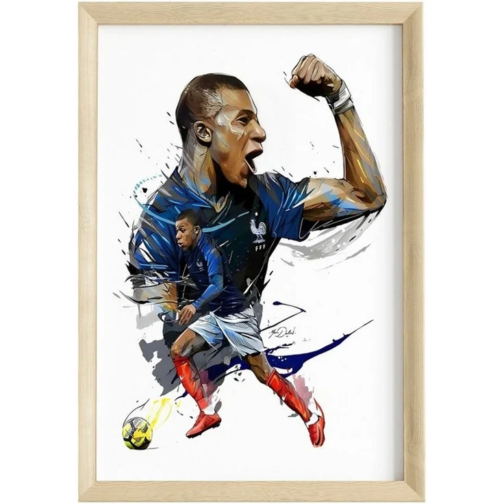 JUSTGOODMOOD Poster Premium ® Mbappe Fußball Jubel Poster · Wasserfarben · ohne Rahmen – Bild 1