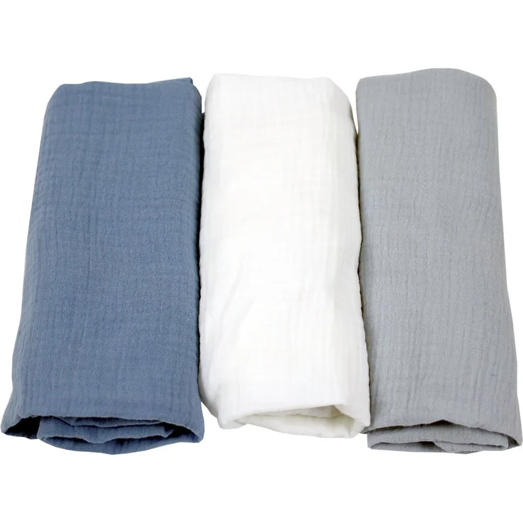 BabyLux Spannbettlaken Musselin Set – 3er Pack 40x80 cm für Kinderwagen Stubenwagen Babybett, Gummizug: ja, z15 Blau-Weiß-Grau – Bild 1