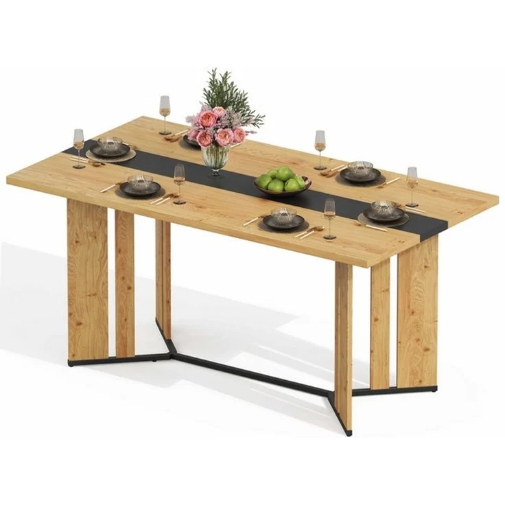 BlingBin Esstisch Küchentisch (geeignet für Wohnzimmer,Küchen oder Essbereiche, 1-St, Tischplattenstärke 2,8cm,rutschfeste Polster,wasserfest und kratzfest), 150x80x76cm,skandinavischer Stil,Eichenmaserung – Bild 4