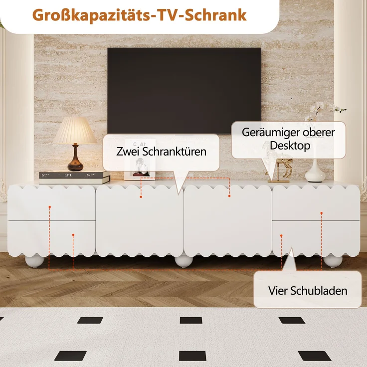 TV-Schrank aus MDF/Spanplatte mit Stauraum, 175x38x37 cm, Weiß – Bild 6