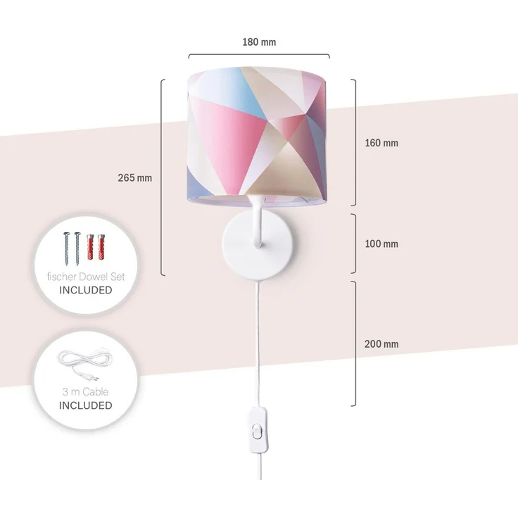 Paco Home Wandleuchte Kosy 309, LED fest integriert, Stecker Flur Lampe Wohnzimmer âˆ…18cm Pastell Deko Kabel 3m E14 – Bild 3