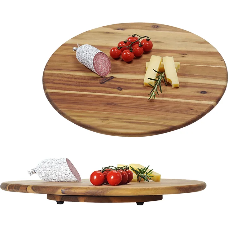 3 Stück Dreh- und Servierplatte, Akazienholz - Ø 40 cm