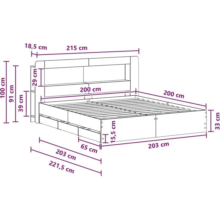 vidaXL Bettgestell mit Stauraum und Kopfteil Sonoma-Grau 200 x 200 cm 3434072 – Bild 11