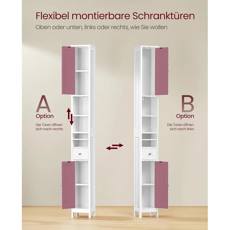 VASAGLE Badezimmerschrank, Badschrank, hoch, schmaler Aufbewahrungsschrank, mit verstellbaren Ablagen, Schublade, offenen Fächern, für kleine Räume, modern – Bild 6