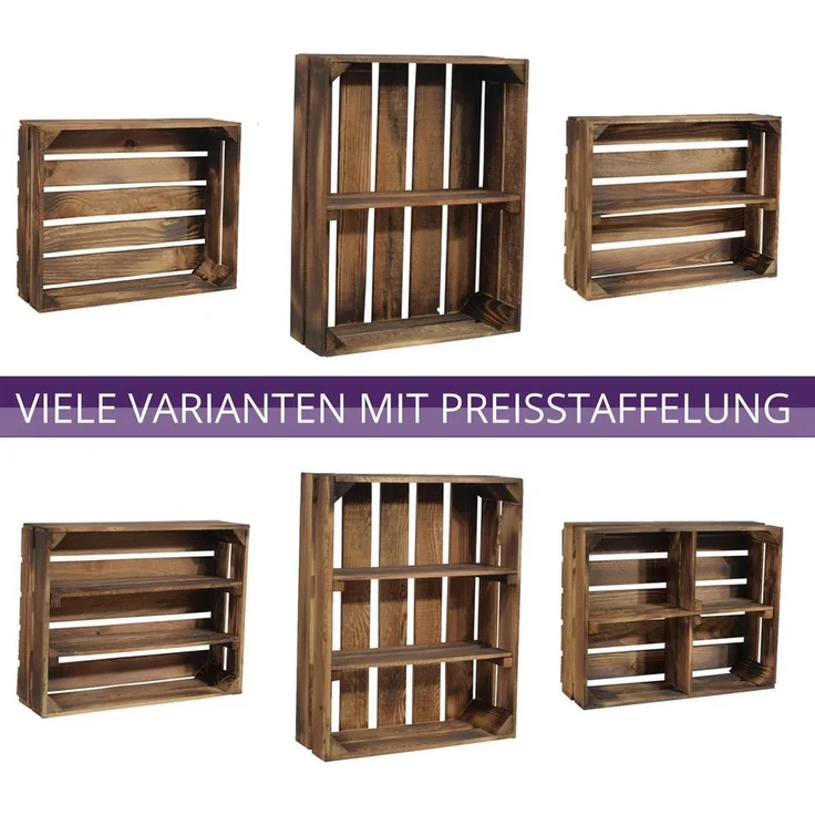 CHICCIE Holzkiste Holzregal Schmalhanz 50x40x15cm - Geflammt 2x langes Regal (1 St) – Bild 4