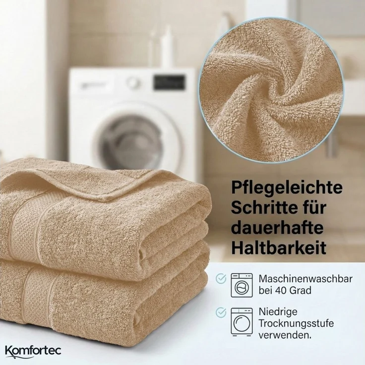 Komfortec 8er Handtuch Set aus 100% Baumwolle, 4 Badetücher 70x140 und 4 Handtücher 50x100 cm, Frottee, Weich, Towel Groß, Braun/Beige – Bild 4