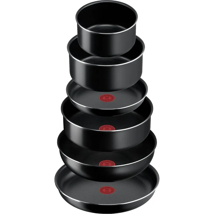 Tefal Ingenio Easy On 13-tlg. Kochgeschirr-Set, 2x Pfannen, 2x Kasserollen mit Deckel, 1x Wokpfanne, 1x Schmorpfanne mit Deckel, 2x Kunststoffdeckel, 2x abnehmbarer Griff, Schwarz, L1599243