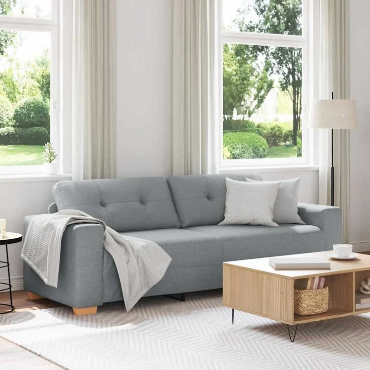 vidaXL 3-Sitzer-Sofa Hellgrau 220x78x80 cm Stoff 4105088 – Bild 1