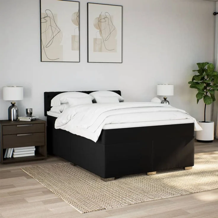 vidaXL Boxspringbett mit Matratze Schwarz 160x200 cm Stoff 3285948 – Bild 3