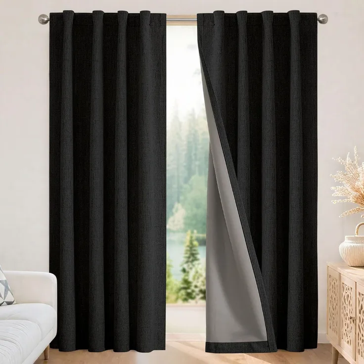 Joydeco 100% Verdunkelungsvorhänge, 243,8 cm lang, weiße Leinen-Vorhänge, 2 Paneele, Set Burg, für Schlafzimmer, Wohnzimmer, verdunkelnd, wärmeisoliert, hintere Lasche, Stangentasche (132,1 x 243,8