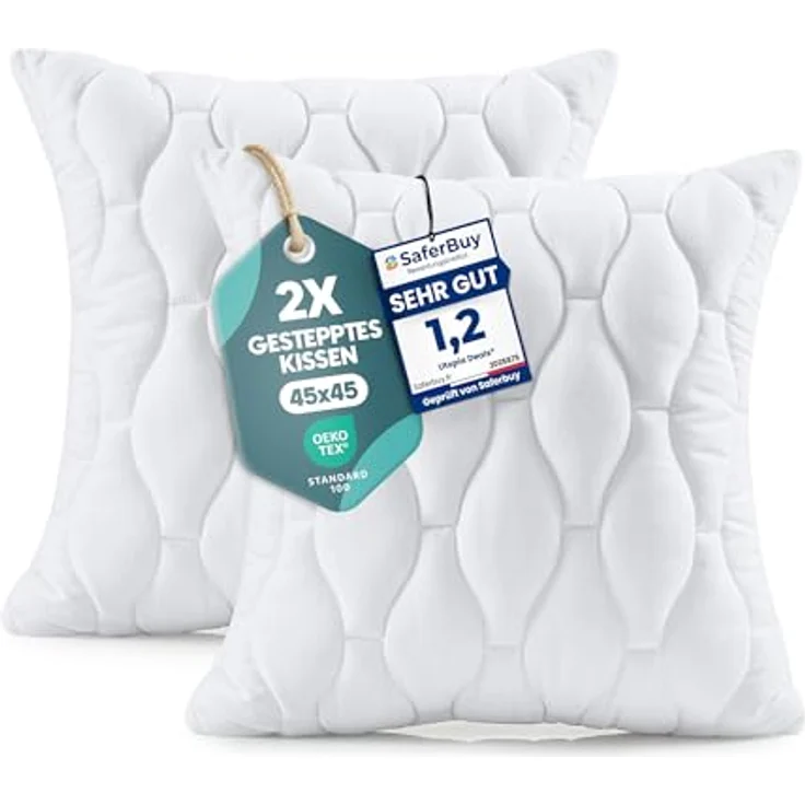 Utopia Bedding Kopfkissen 45x45 cm, 2er Set, gesteppte Mikrofaser-Polsterung, weich und atmungsaktiv – Bild 1