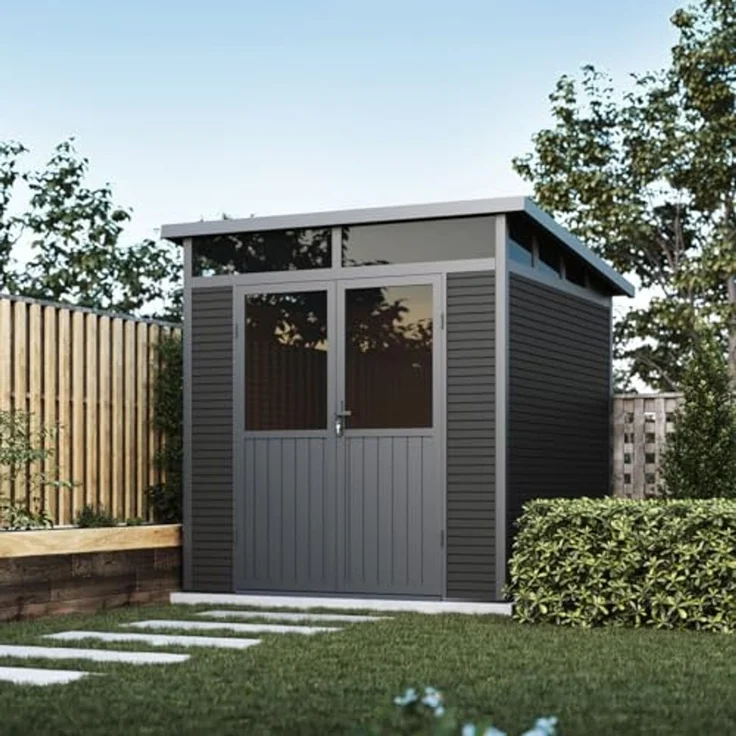 Weide Gartenhaus | Aluminium & WPC | Gerätehaus mit Doppeltür | 218x218x226 cm | Wetterfest in Anthrazit – Bild 2