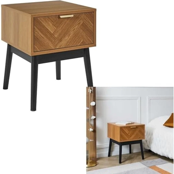HOME DECO FACTORY, HD0303, Nachttisch für Schlafzimmer, Modell Felix, Kollektion Lounge Edition, zeitgenössische Möbel, Schrank, Nachttisch, 40 x 50 x 40 cm, Schwarzbraun – Bild 7