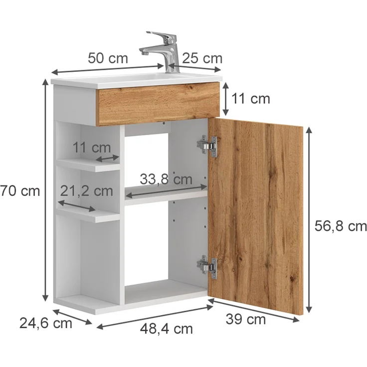 Waschbeckenunterschrank Amadeo Goldkraft Eiche 2-teilig Vicco – Bild 3