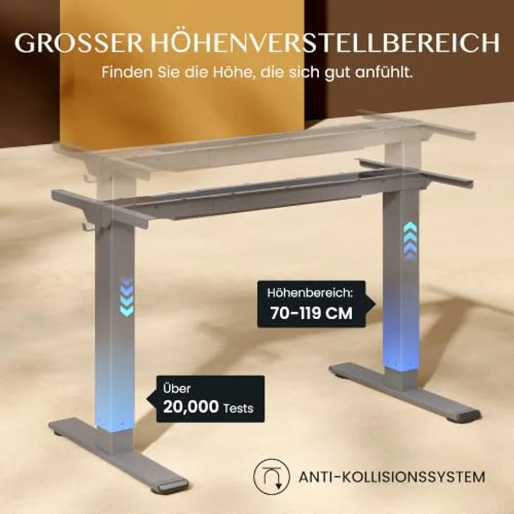 FLEXISPOT Höhenverstellbarer Schreibtisch Gestell E1 PRO mit Doppelmotor | Elektrische Tischbeine höhenverstellbar mit Kabelmanagement & 2 Haken,LED-Höhenanzeige&4 Speicherplätzen fürs Büro&Homeoffice – Bild 7