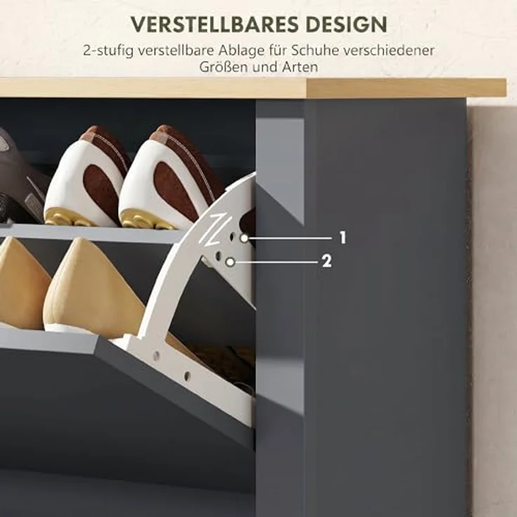 HOMCOM Schuhkipper verstellbar Schuhregal für 12 Paar Schuhe, Dunkelgrau, 72 x 26 x 80 cm, klappbare Schubladen, ideal für kleine Räume – Bild 5