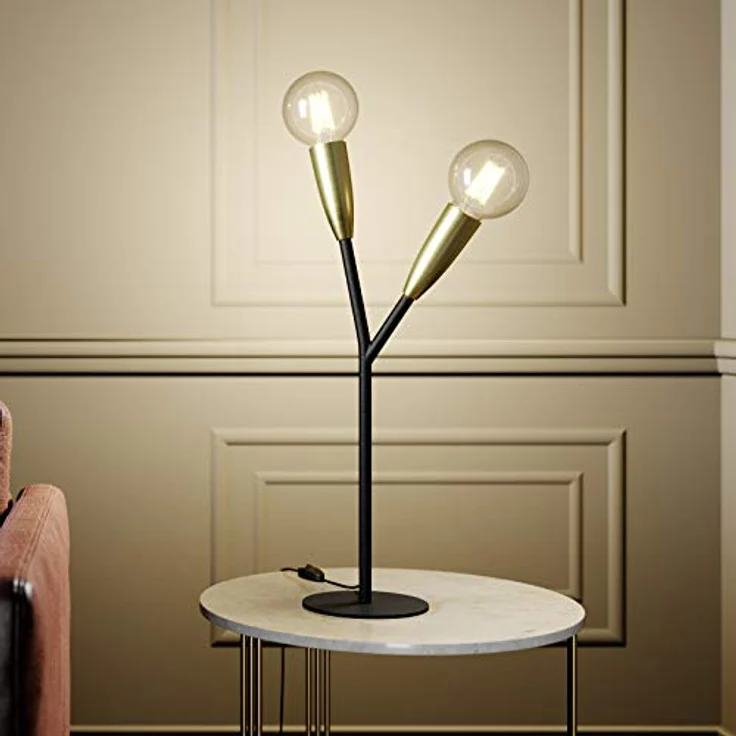 Lucande Tischlampe Carlea, moderne 2-flammige Tischleuchte in Schwarz aus Metall für Wohnzimmer, Schreibtisch und Nachttisch, E27-Fassung – Bild 1