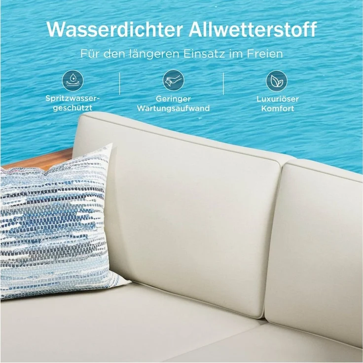 PHI VILLA Gartenlounge-Set, (3 Teilig Gartenmöbel Set Balkonmöbel Rattan Lounge, 1 Chaiselongue, 1 Zweisitzer-Sofa und 1 Kleiner Couchtisch), 4 Personen Terassenmöbel Außen Gartensofa – Bild 4