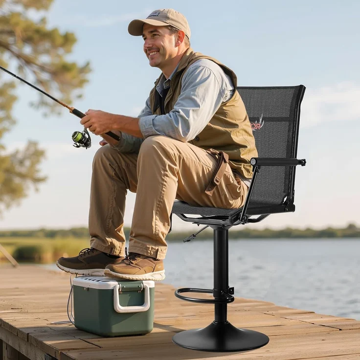 VEVOR Faltstuhl Campingstuhl Anglerstuhl mit gepolsterten Armlehnen, höhenverstellbarer Klappstuhl Gartenstuhl (136 kg belastbar) 360° geräuschlos drehbar, für Picknick Garten Outdoor Angeln – Bild 2