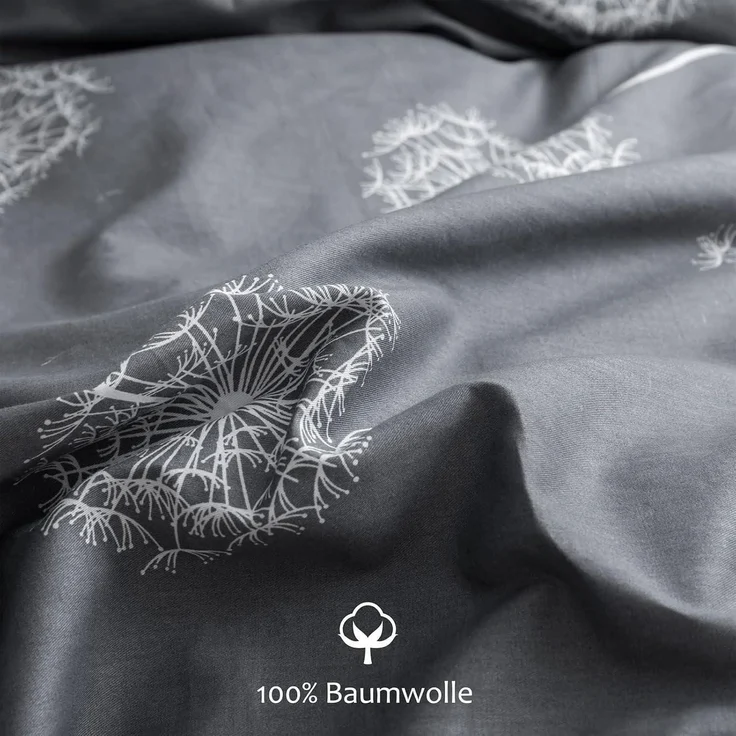 KEAYOO Bettwäsche 155x220 Baumwolle Pusteblume Grau Weiß Wendebettwäsche – Bild 5
