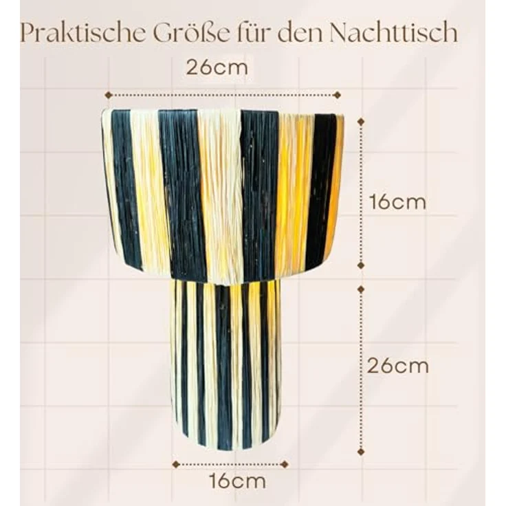 Marrakesch Tischlampe Morjana, Tischleuchte aus Raffia-Bast in Beige Schwarz, 42cm, E27 Fassung für Wohnzimmer, Schlafzimmer und Kinderzimmer Deko – Bild 2