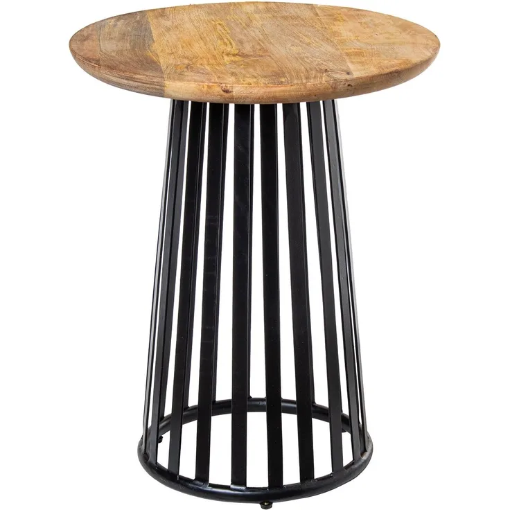 DRW Beistelltisch aus Holz mit Metallfuß in Natur und Schwarz, 45 x 45 x 55 cm