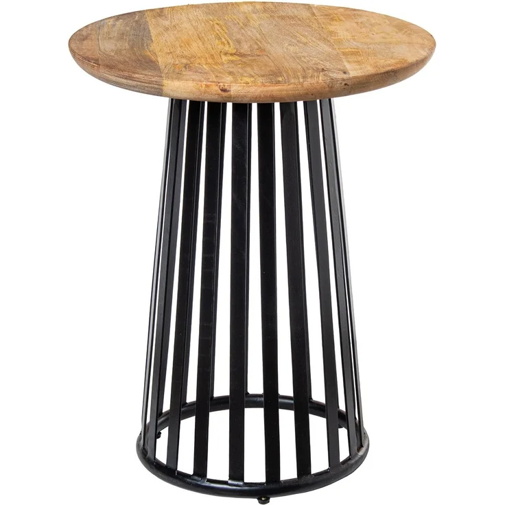DRW Beistelltisch aus Holz mit Metallfuß in Natur und Schwarz, 45 x 45 x 55 cm