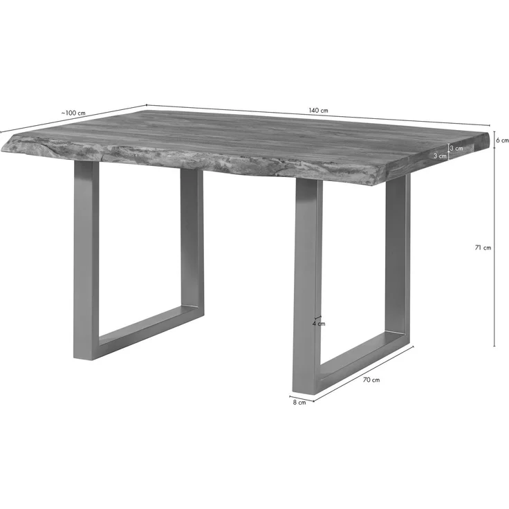 Baumtisch Sheesham 140x90x77 natur sandgestrahlt /U-Beine silber matt FREEFORM 5 – Bild 8