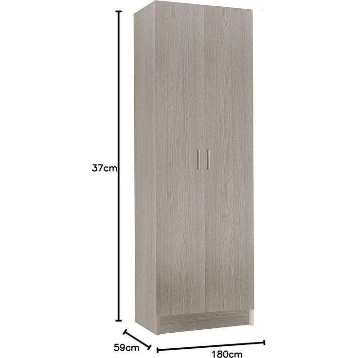 Mehrzweck-Kleiderschrank mit zwei Flügeltüren und drei verstellbaren Einlegeböden, Eichenfarbe, 59x37 x H180 cm – Bild 3