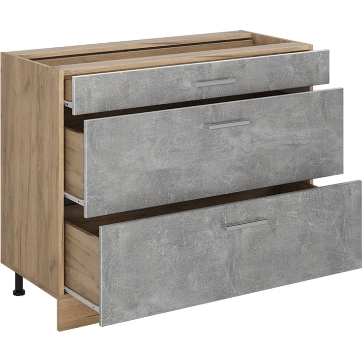 Küchenunterschrank R-Line Beton/Goldkraft Eiche 100 cm Arbeitsplatte Goldkraft Eiche Vicco – Bild 3