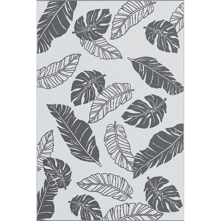 MELAYR, Outdoor Wendeteppich, wasserfest, Blattmuster, 182x274cm, Grau/Weiß – Bild 2