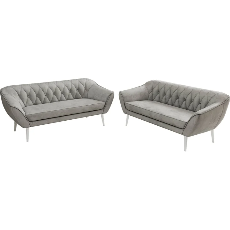 Wohnzimmerset Möbelset PIRS 3-3, Armlehnen, Wellenfederung, weiße Füße, Dreisitzer Sofa, Polstermöbel Set - Hellgrau Velvet – Bild 8