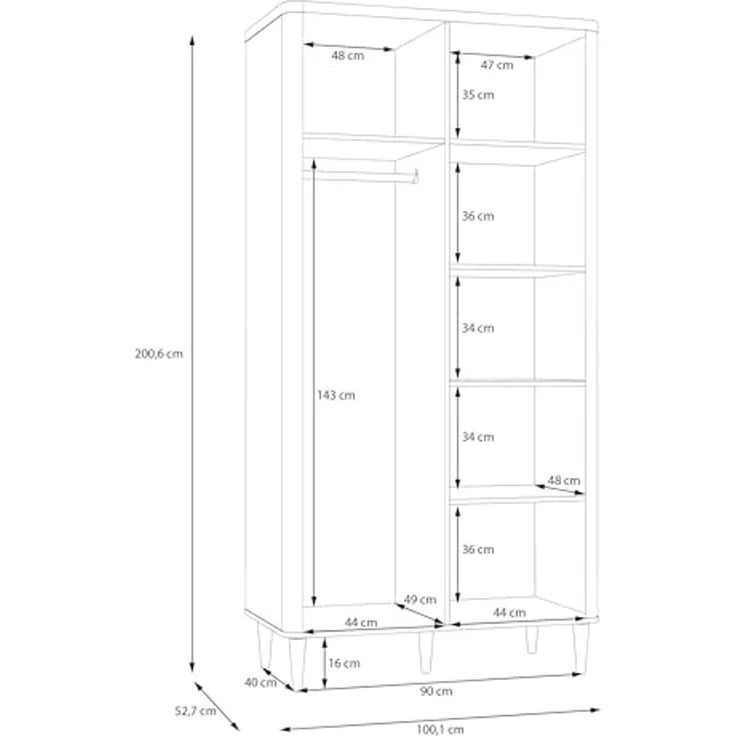 Forte LACETTI Kleiderschrank 100, moderner Schrank mit Skandi Lamellen Design, 2-türig, Schlafzimmer, Kaschmir | Beige mit Valencia Eiche Holzdekor, 100,1 cm breit x 200,5 cm hoch x 52,7 cm tief – Bild 7