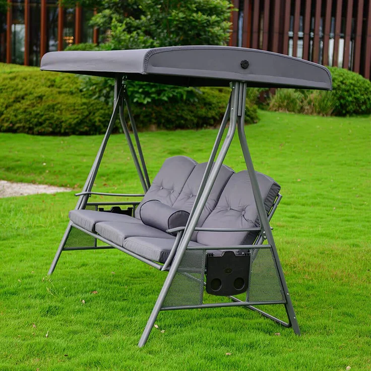 HOME DELUXE 'DESCANSO' Hollywoodschaukel, Stahl/ Polyester grau, 198 x 115 x 195 cm – Bild 5