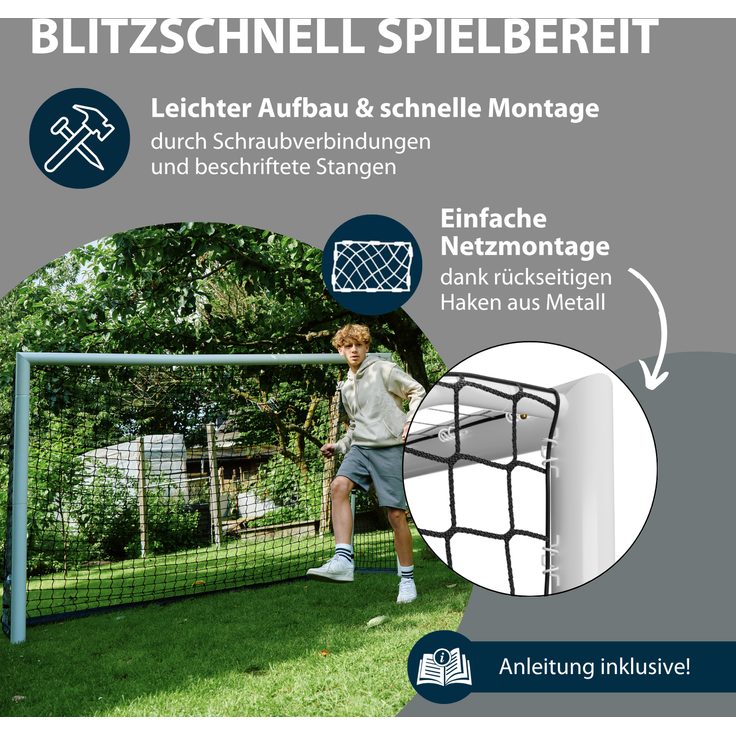 Hudora 'Advanced 240' Fußballtor, Stahlrohrrahmen weiß, 240x160 cm – Bild 5