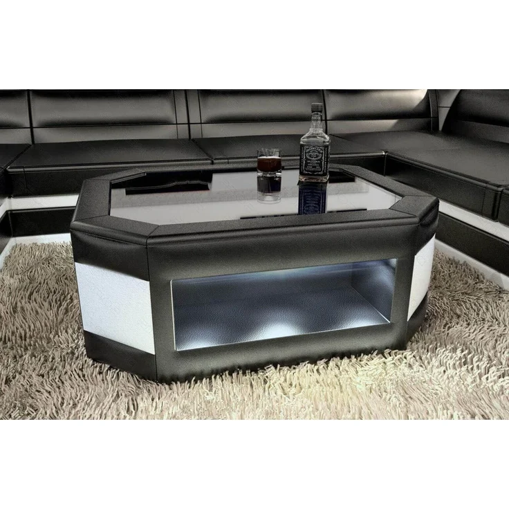 Sofa Dreams - Design Wohnzimmertisch Prato – Mit LED Beleuchtung - Kunstleder - Weiß-Schwarz – Bild 6