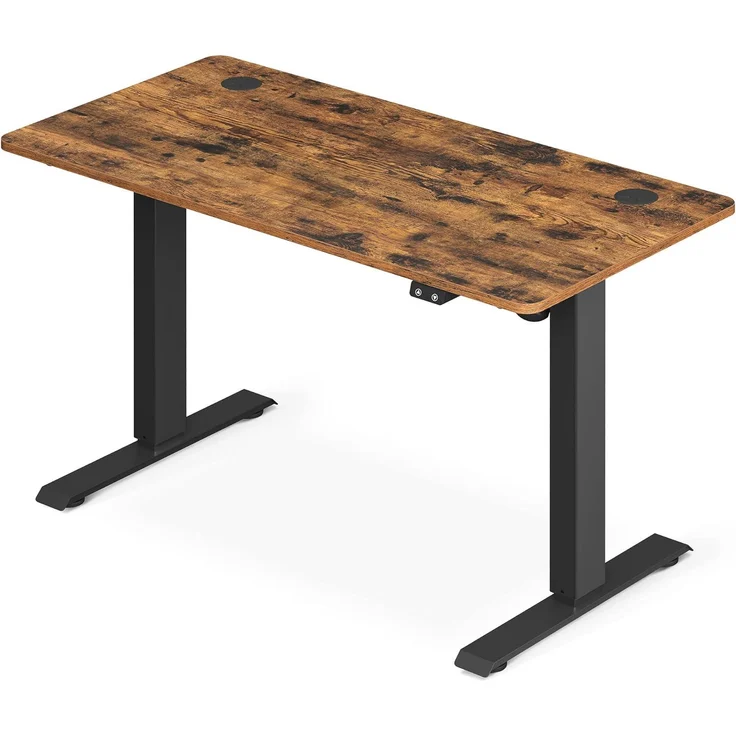 SONGMICS Höhenverstellbarer Schreibtisch elektrisch, Tischgestell, Schreibtischständer mit Motor, stufenlos verstellbar, 120 x 60 x (73-114) cm, Stahl, vintagebraun-schwarz LSD011B01 – Bild 1