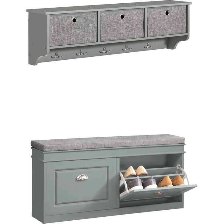SoBuy FSR64-HG Schuhbank, MDF, Lackiert, Grau, 104 x 51 x 24 cm – Bild 1