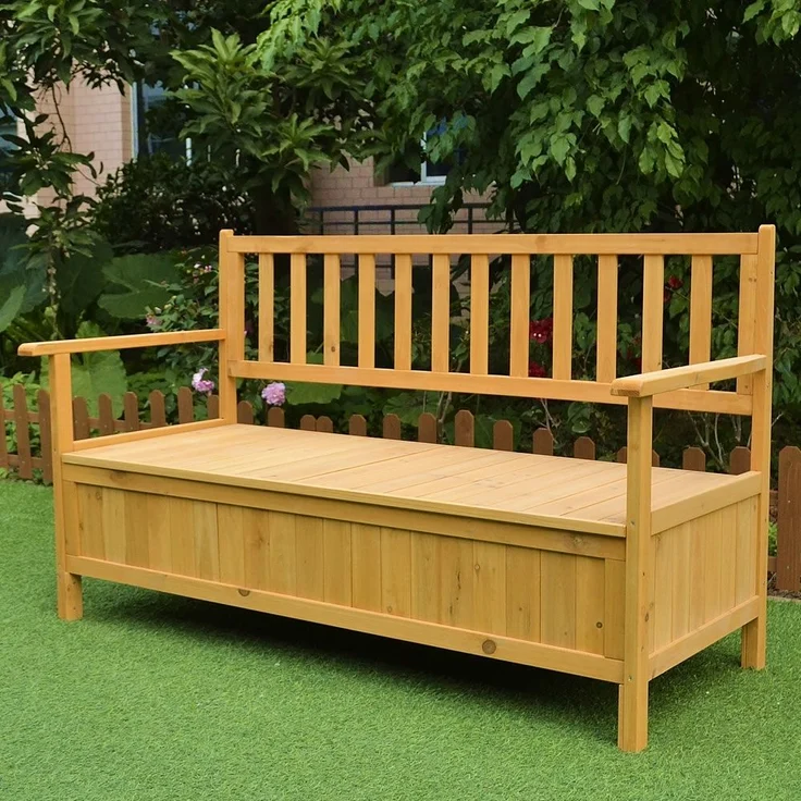 Gartentruhe Sitzbank Braun Holzbox Auflagenkiste Aufbewahrung Terrasse Outdoor – Bild 3