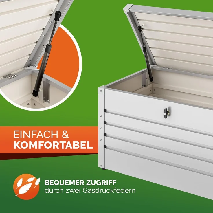 Gardebruk Gartentruhe aus pulverbeschichtetem Metall, 360L, abschließbar, weiß, 120 x 62 x 63 cm – Bild 7