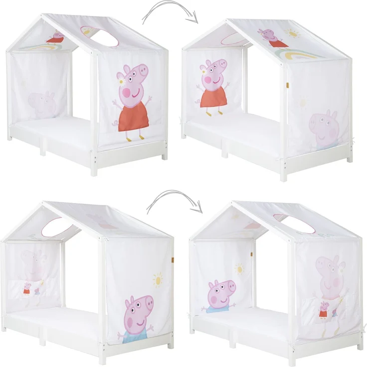 roba Bezug für Montessori Hausbetten 70 x 140 cm im Peppa Pig Design - Passendes Zubehör zum Umbau in Himmelbett - Inkl. 3 Aufbewahrungstaschen & Dachfenster – Bild 5