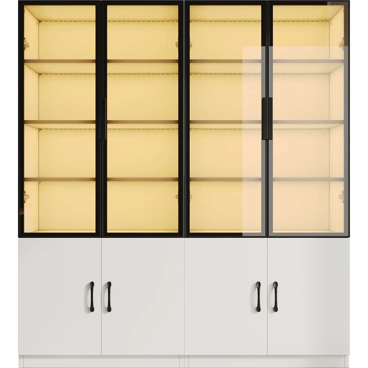 ZUBALIYA 120*40*160 cm große Vitrine mit LED-Beleuchtung – Kombinationsvitrine, Vitrine aus Rauchglas mit Aluminiumrahmen und zwei Türen im unteren Bereich, Bücherregal, Vitrine,Sideboard – Bild 7