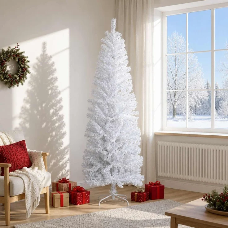 vidaXL Künstlicher schlanker Weihnachtsbaum 180 cm PVC und Stahl Weiß 42055242 – Bild 2