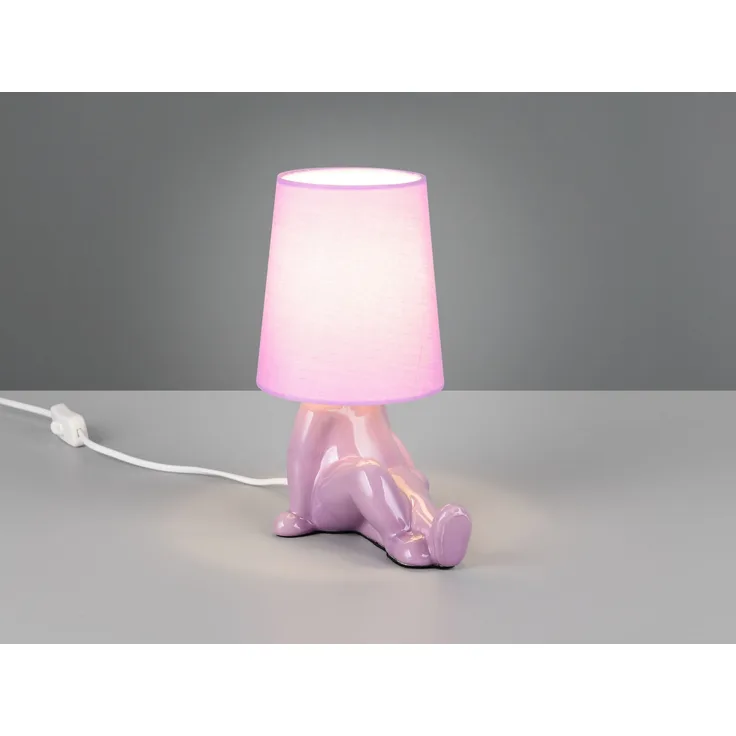 Tischleuchte HUMA Keramik Lila mit Stoffschirm, Höhe 24,5cm