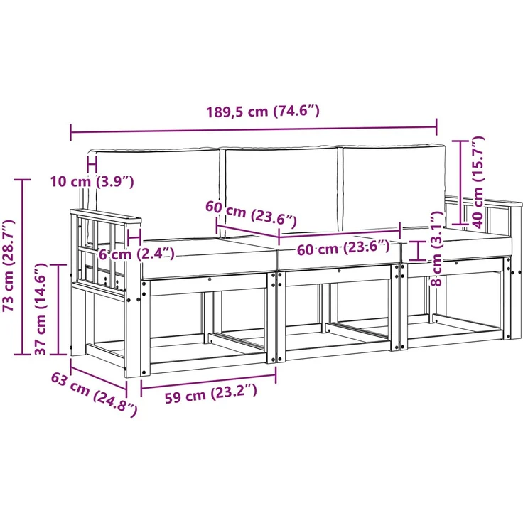vidaXL Outdoor-Sofagarnitur 3 stk. 3-Sitzer Natur und Creme 3365948 – Bild 8